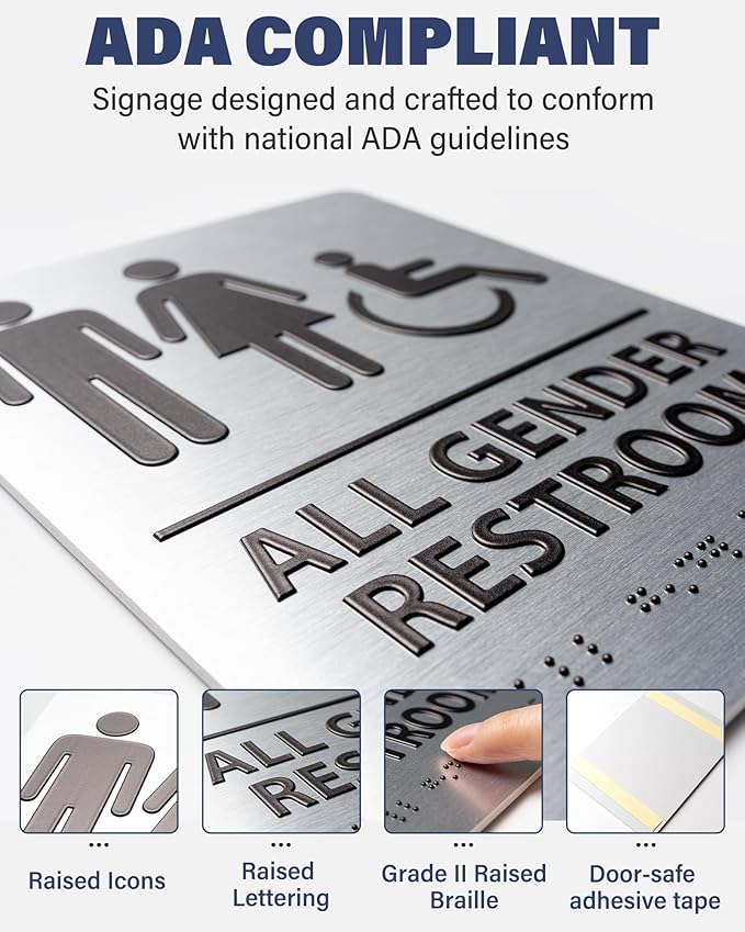 ADA-Compliant Employee Only Restroom Sign with Braille – Modern Aluminum Staff Bathroom Door Sign for Offices, Restaurants, Retail Stores, and Workplace with Easy Installation - 6" W x 8" H