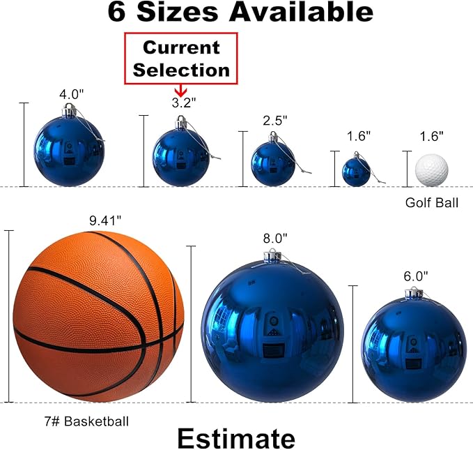 Royal Blue 3.2" Large Christmas Balls - Christmas Tree Decoration Ornaments Shatterproof Hanging Balls for Birthday Halloween Holiday Wedding Decorations Set of 18pcs