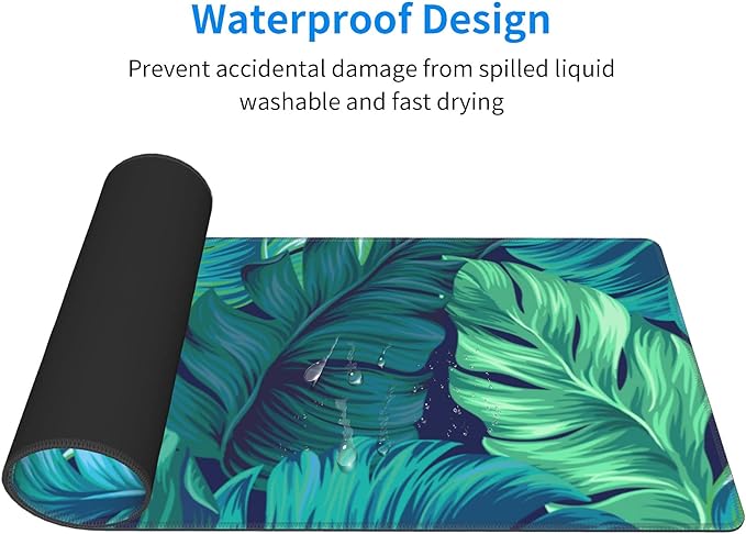 Tropical Palm Leaves Mouse pad, Hawaii Beach Jungle Leaves Mouse pad Palm Leaves Floral Mousepad Green Tropical Leaves Mouse Mat Mouse Pad for Computers Laptop Office, 31.5"x12"x0.12"