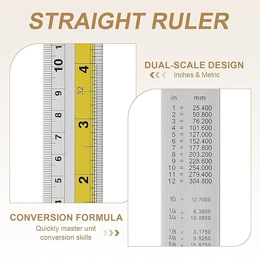 HARFINGTON 6pcs Metal Straight Ruler 20cm Metric SAE Aluminum Alloy Measuring Rulers Scale Tool with Hole for Measure Study Reading Classroom Office, Yellow