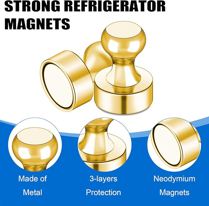 LOVIMAG Fridge Magnets 16Pcs Refrigerator Whiteboard Small Strong Magnet Classroom Kitchen Accessories Decorative Locker Set Decor Must Haves Office Calendar Refrigerador Magnetic Cute Crafts Gold