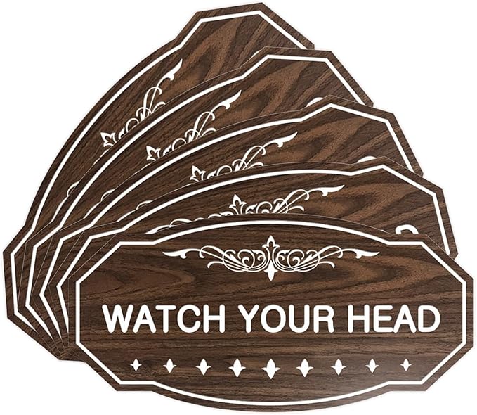 Signs ByLITA Victorian Watch Your Head Sign (Walnut) - Medium 5 Pack