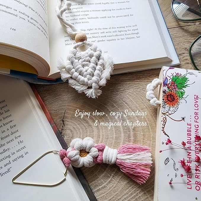 Set of 3 Whimsical Bookmark | Book tabs Classroom Must Haves Crochet Flower Bookmark Paper Clips Bullet Journal Tassels for Bookmarks Cute Things Teacher Must Haves