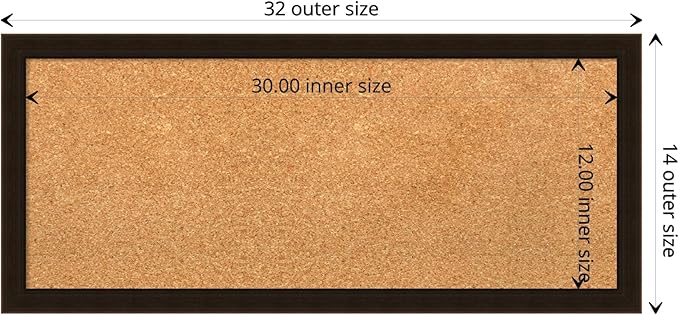 Amanti Art Natural Cork Board for Wall, 14x32 Vision Board with Brown Wood Frame, Medium Corkboard Office Decor for Home Organization, Rustic Farmhouse Corkboard Pinboard to display items for home