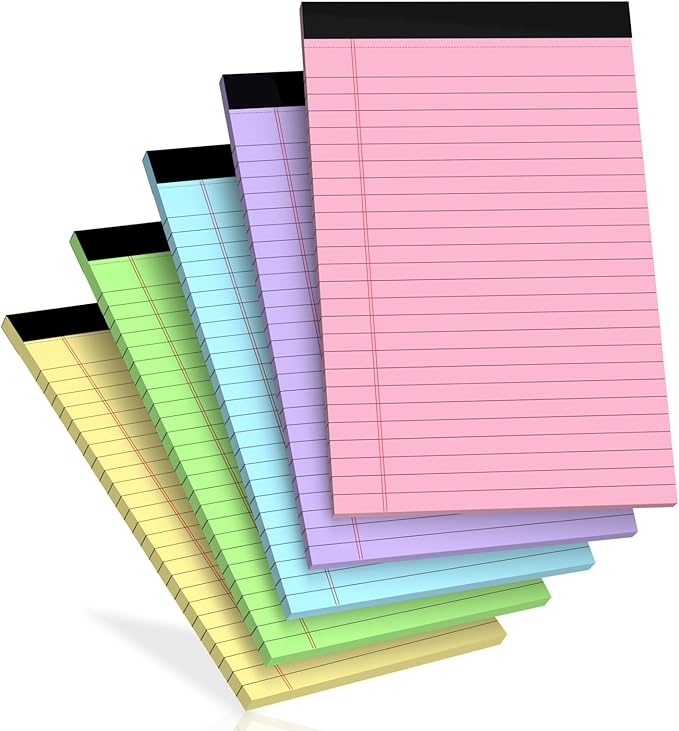 5 pcs Note Pads Legal Pads 5x8, Notebook College Ruled, Colored Legal Notepads, 5 Pack Micro Perforated Writing Pads, Lined Paper Pads, Pad of Paper for Office Home School, 30 Sheets/Pack