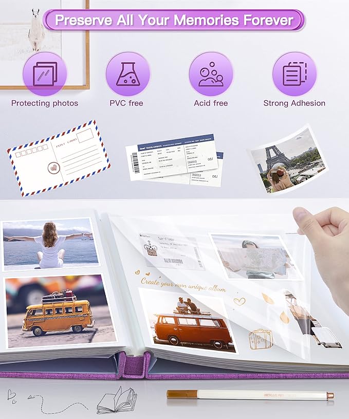 Popotop Photo Album Self Adhesive Scrapbook Album for 4x6 5x7 8x10 Pictures DIY Photo Book as Scrapbooking Supplies Kits, Birthday Gifts for Women Mom Wedding Baby Family Travel