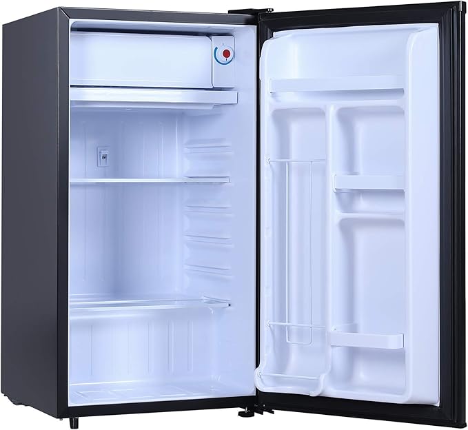 RCA RFR321-B-Black-COM RFR321 Single Mini Refrigerator-Freezer Compartment-Adjustable Thermostat Control-Reversible Doors-Ideal for Dorm, Office, RV, Garage, Apartment-Black Cubic Feet, 3.2 CU.FT