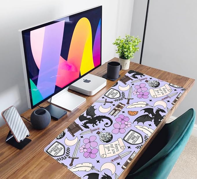Cute Desk Pad Kawaii Black Loong Mouse Pad Purple Magic Desk Keyboard Pad, Large Gaming Mouse Pad for Desk Decor Computer Desk Home Office Decor for Girl with Stitched Eges Protector Mat 31.5x15.7 in