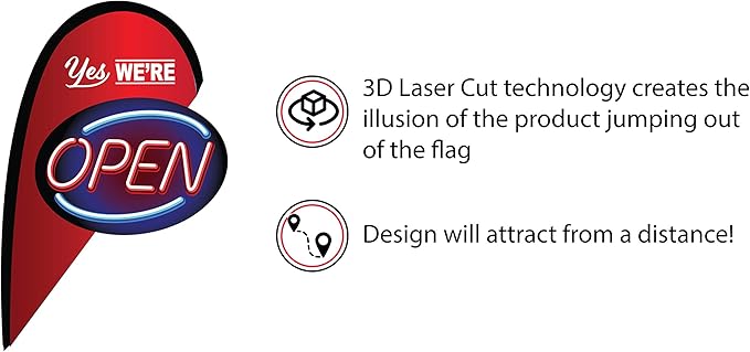 CarBowz Indoor/Outdoor Double Sided Window Flag for Business Sign, Drive Thru, Delivery, Pick Up, Essential Business and We Are Open, Small 3D Flag Kit (Open)