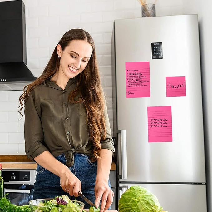 NatureTouch Lined Sticky Notes 6 Pads 3x3 and 4x6 inches Self-Stick Notes Pads with Power Sticking,Bright Ruled Post for School, Home, Office-Yellow