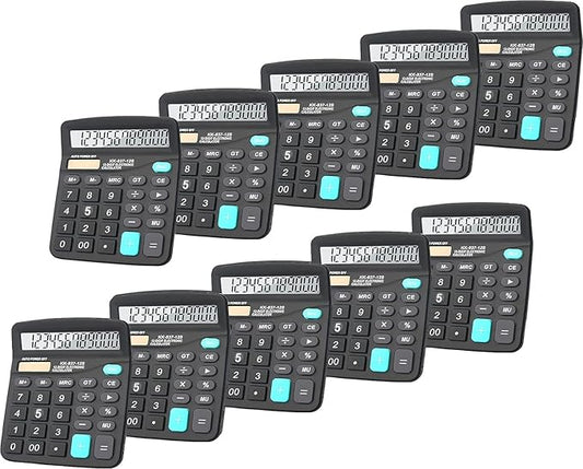 Calculators, BESTWYA 12-Digit Dual Power Handheld Desktop Calculator with Large LCD Display Big Sensitive Button (Black, Pack of 10)