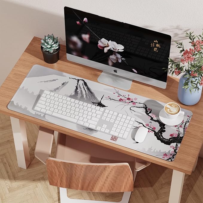 ETZ Japanese Cherry Blossom Mouse Pad (31.5 × 11.8 × 0.12 inch) Extended Large Mouse Mat Desk Pad, Stitched Edges Mousepad,Non-Slip Rubber Base,Gaming Mouse Pad,Office & Home.
