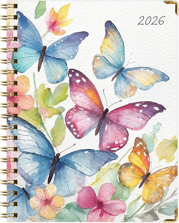 HARDCOVER 2026 Planner, 8.5"x11": 14 Months (November 2025 - December 2026), Daily Weekly Monthly Planner, Yearly Agenda, Bookmark, Pocket Folder and Sticky Note Set (Watercolor Butterflies)