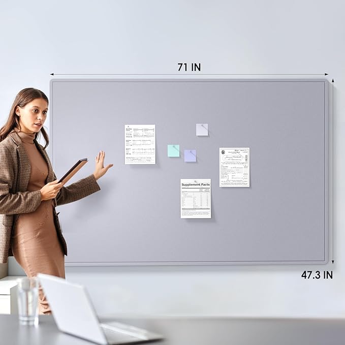 MaxGear Extra Large Bulletin Board 72" x 48", Foldable Felt Board Vision Board Supplies, Cork Board for Office, Home, School, Small Pin Boards for Walls Decorative Display Board Moonlight Gray