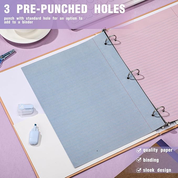 PerKoop 400 Sheets Colored Loose Leaf Paper 8.5" x 11" college ruled Lined 3 Hole Punched notebook Filler Paper for 3 Ring Binders Office School Supplies (Sweet Color)