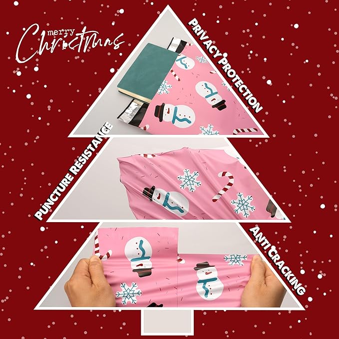 Christmas Poly Mailer 14.5x19 Inch 50 Pcs, Waterproof Shipping Bags for Clothing, Tear-Resistant Mailier Bags, Strong Mailing Bags with Self-Seal - Snowmen Printed