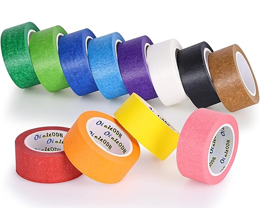 12 Rolls Colored Masking Tape-1 inch x 1080 Ft Painters Tape, Rainbow Colors Rolls Bulk Kids Colorful Paper Marking Tape Decorative Arts Crafts Labeling DIY School Classroom Supplies
