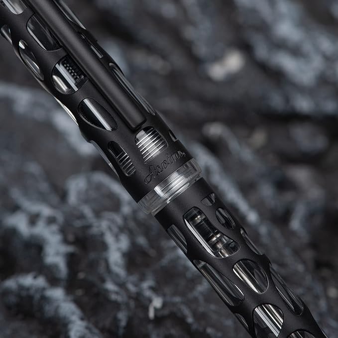 Asvine V169 Vacuum Filling Fountain Pen, Matte Black Water Drop Skeleton Transparent Acrylic Pen, Black Extra Fine Nib Office Pen with Case Set