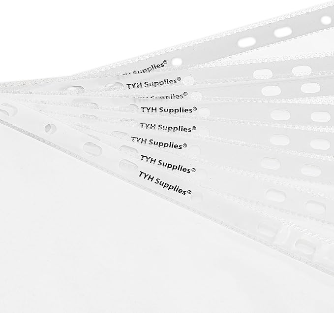 TYH Supplies 50 Pack Clear Sheet Protectors for 3 Ring Binder | 8.5 x 11 Inch | Glossy Standard 11 Hole Plastic Page Protectors for Home, Office, and School | Top Loader Plastic Sleeves