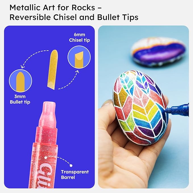 Glitter Markers,16 Colors Metallic Markers Sparkle Pens for Adults Kids,Arts & Crafts Supplies,Rock Painting, Wood, Scrapbook, Birthday Cards, Dual Tip Glitter Acrylic Paint Pens Set of 8