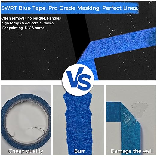 SWRT 2 Inch x 55 Yards x 12 Rolls (660 Total Yards) Premium Blue Painters Tape - Masking Tape, Paint Tape, Multi-Surface Blue Tape for Painting, No Residue, Easy Removal, Decorating, Trim, Crafts