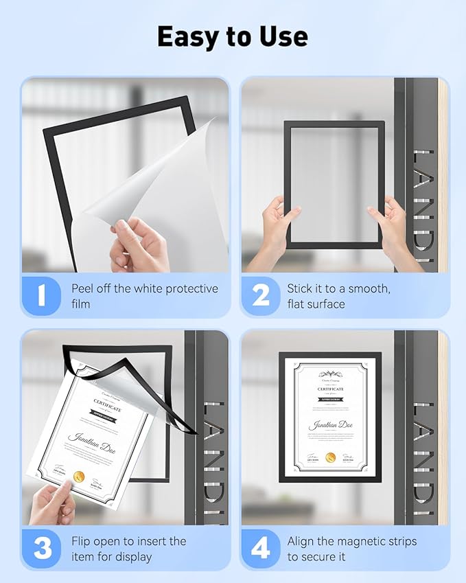 Uniclife 5 Pack Magnetic Sign Holder 8.5" x 11" Self-Adhesive Magnetic Picture Frame Wall Mounted Display Frame for Home Office Store Poster Document Holder for Wall Door Glass Window Refrigerator