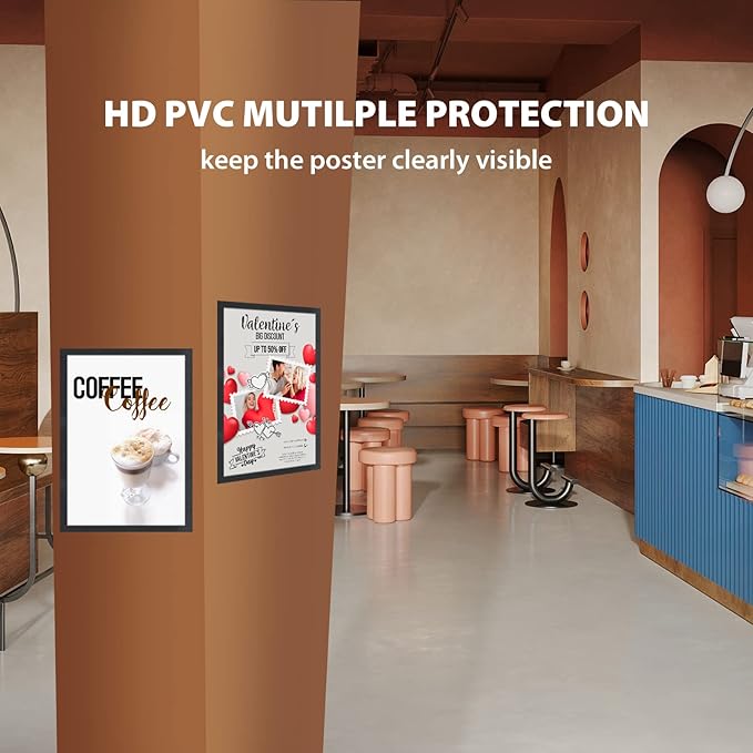 11"x 17" Self Adhesive Magnetic Sign Holder, Double Sided Window Magnetic Display Frame with Clear PVC and Strong Magnetic for Office/Store/Door/Glass/Refrigerator Display Frame(Black, 5Pack)