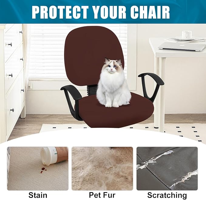 Smiry Stretch Printed Office Computer Chair Covers, Universal Washable Removable Desk Rotating Chair Slipcovers Protector, Seat + Backrest Cover - Chocolate