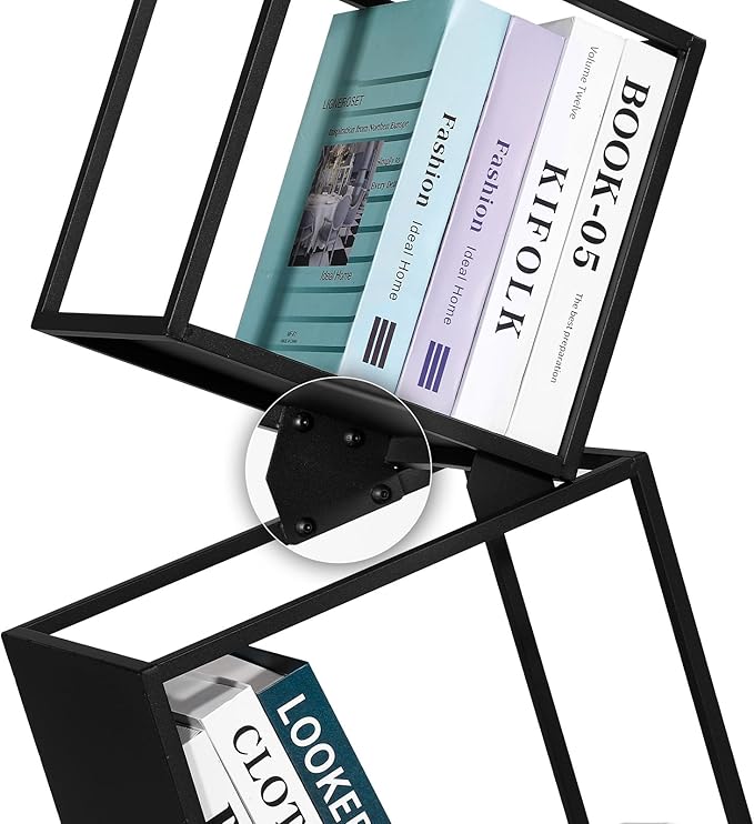 5-Tier Metal Geometric Bookshelf – Modern Narrow Floor Bookcase, Space-Saving Organizer for Living Room, Bedroom, Office, Corner – Black