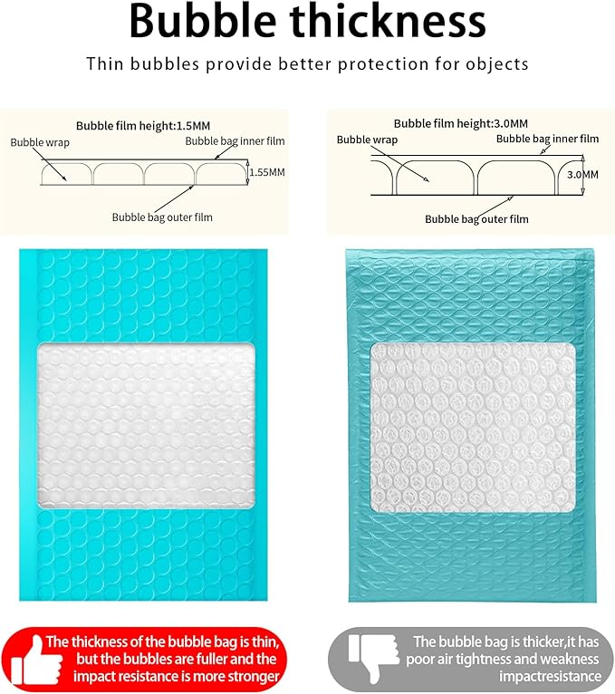 packbabol Bubble Mailers, 4x7 Inch Padded Bubble Mailers Pack of 50 Bubble Envelopes Opaque Self Seal Adhesive Waterproof Bags for Shipping and Packaging (Teal, 4x7-50)
