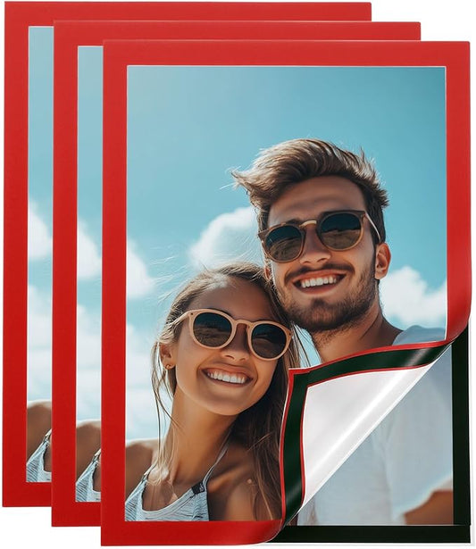 uxcell 3 Pcs Magnetic Sign Holder, 8.3" x 11.7" Self-Adhesive Magnetic Wall Signs Holder Magnetic Picture Frame Document Holder for Home Office Wall Window Displays, Red