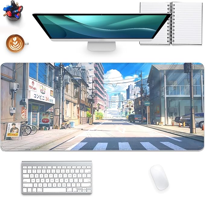 Anime Tokyo Street Japanese Mouse Pad,Large Extended Gaming Mouse Pad with Stitched Edges,Non-Slip Waterproof Rubber Base Mouse Pad for Office Work Home Games Desk Pad(27.5X11.8 in)
