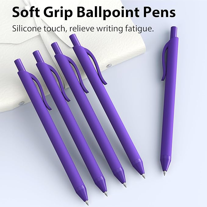52 Pcs Pens Bulk - 1.0MM Ballpoint Pens Purple Ink | Medium Point Smooth Writing, No Bleed Retractable Ball Point Pen for Office School (Purple - 52Pcs)