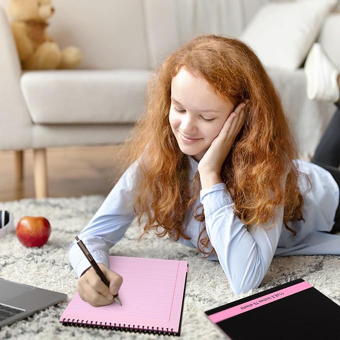 6 Pcs Legal Pad Top Spiral Bound Notebook 70 Sheets Wirebound Notepad Double Sided Ruled Memo Steno Book with Stiff Back Cover for Business(8.5 x 11 Inches,No Holes,Pink)