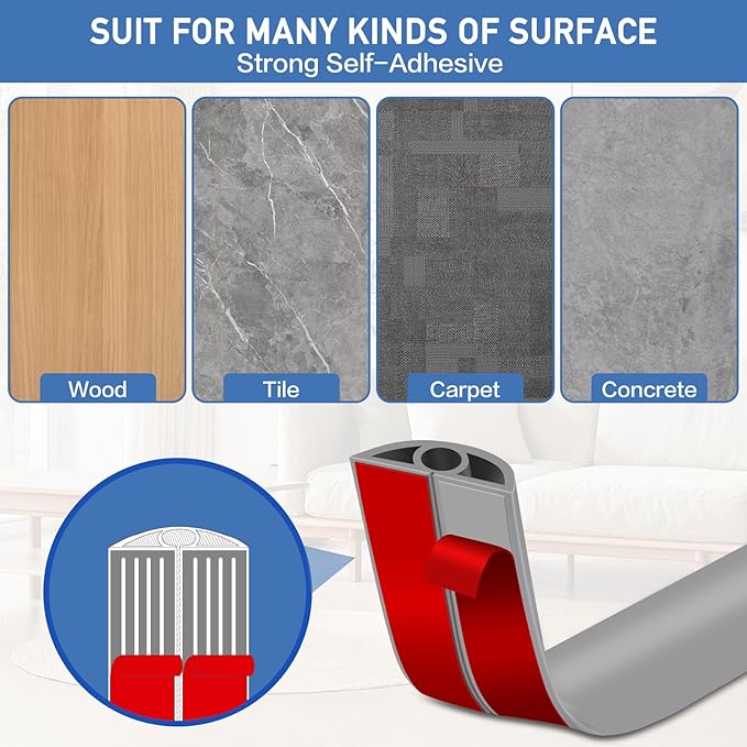 Floor Cord Cover Self Adhesive Cord Hider Floor Extension Cord Covers for Floor Power Cord Protector Cable Management Prevent Cable Trips Cable Cavity 0.32" W x 0.32" H (Grey, 20Ft)