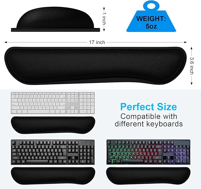 Dapesuom Enlarge Keyboard Wrist Rest, Cute Memory Foam Keyboard Wrist Cushion for Computer Desk Mats Support, Typing Pain Relief Ergonomic Mouse Pad Rests with Non-Slip Base for Gaming, Laptop, Black
