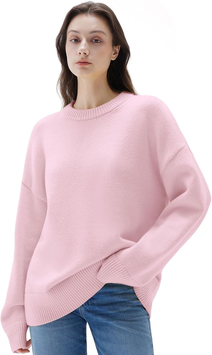 SUUKSESS Women Cashmere Oversized Long Sleeve Pullover Sweater Crew Neck Jumpers