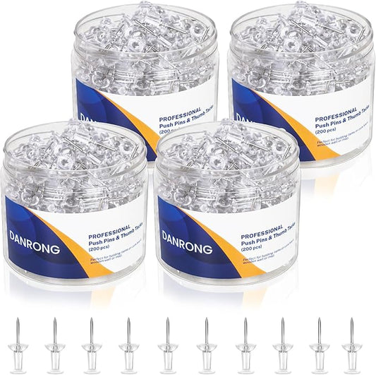 800 PCS Clear Push Pins, Standard Thumb Tacks for Bulletin Board, Steel Point and Clear Plastic Head, Pin Tacks for Wall Cork Board Maps Photos Calendar Hangings, Office School Supplies