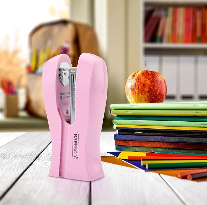 Rapesco 1378 Stand Up/Space-Saving Stapler, 20 Sheet Capacity, Candy Pink