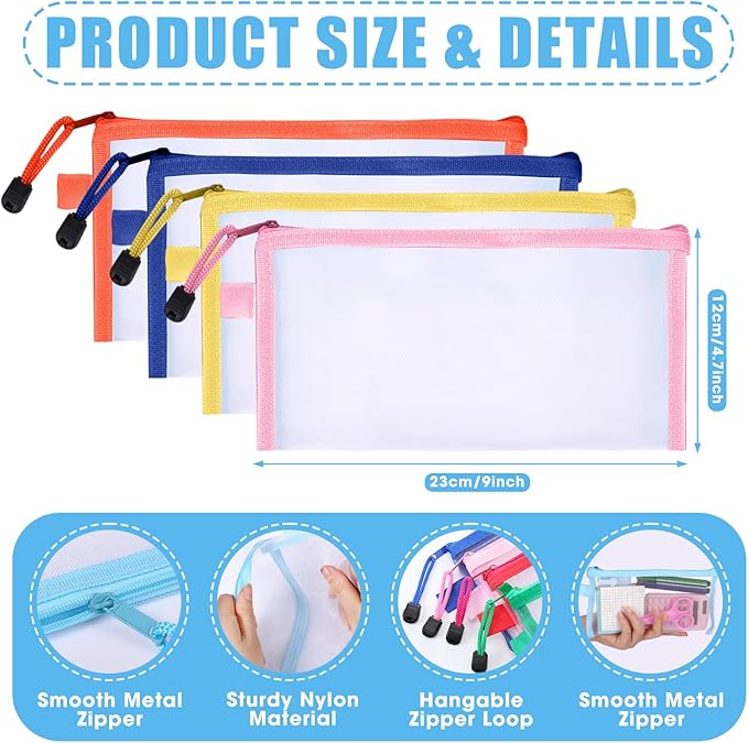 Fainne 120 Pack Mesh Pencil Pouch Mesh Zipper Pouch 9" x 4.7" Pencil Case Bulk Multipurpose Cosmetics Toiletry Small Bag for Office Travel(Bright Colors)