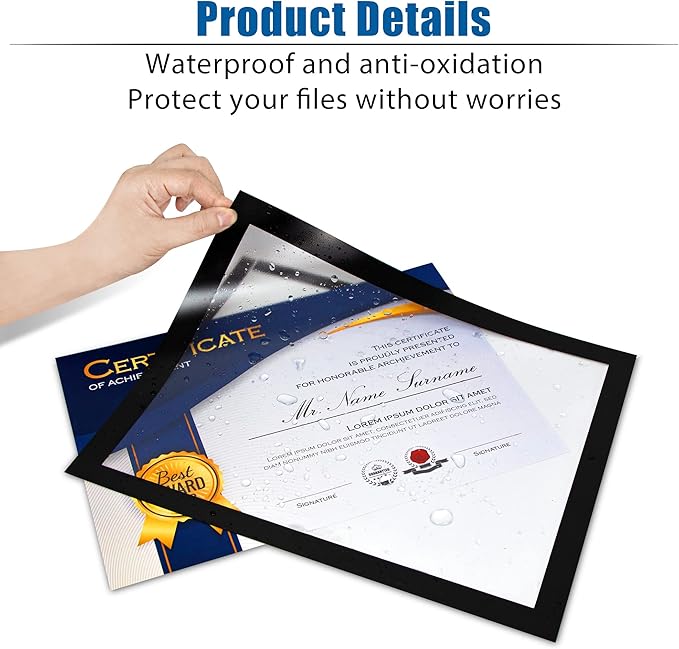 Magnetic Sign Holder, 11 x 17 Wall Mount Self Adhesive Document Display Frames, Double Sided Display for Glass Window (Black, 5pack)