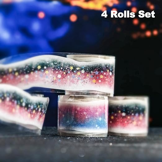 Galaxy-Themed Washi Tape Set, 4 Rolls of Decorative Glitter Tapes for Scrapbooking, Junk Journaling, DIY Crafts, and Art Supplies