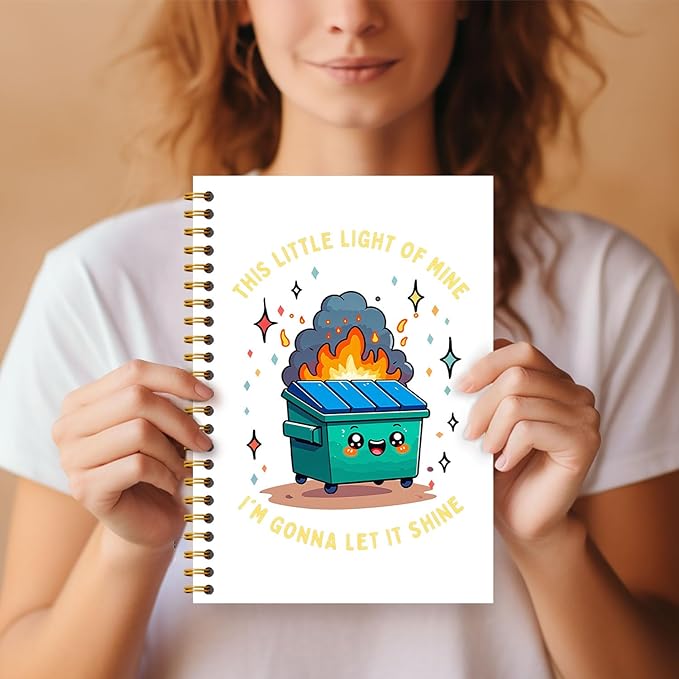 Guymn Funny Dumpster Fire Notebook, Office Work Humor Gifts for Coworkers, This Little Light of Mine Dumpster Fire Journal for Women Men, Hardcover Spiral Notebook 5.5x8.3 Inch
