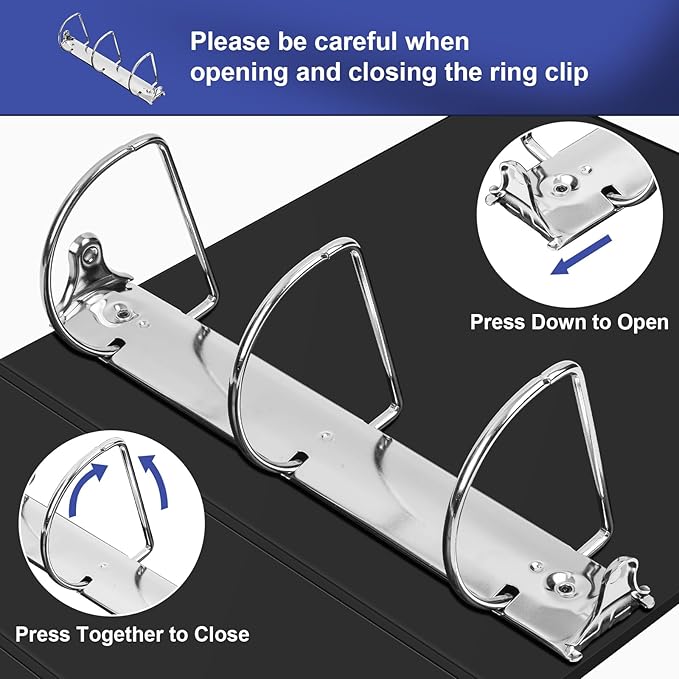 Comix Durable 3 Ring Binder, 3 inch D Ring Binders, Hold 725 Sheets of US Letter Size Paper, 2 Pack (Black)