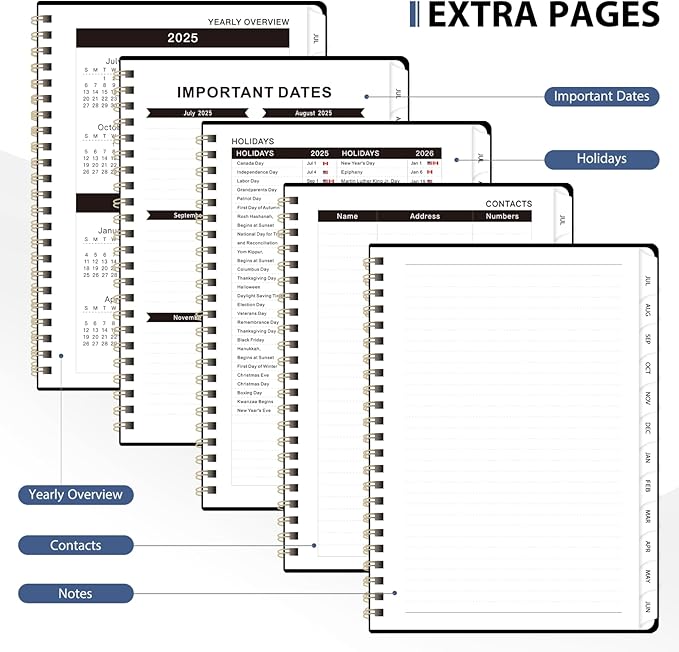 Planner 2025-2026, Monthly and Weekly Calendar Academic Planner (July 2025 - June 2026), Hardcover Planning Agenda Book for Office School Supplies, A5 (6.3" x 8.5") (Black, 6.3"x8.5"(Jul 2025-Jun 2026）)