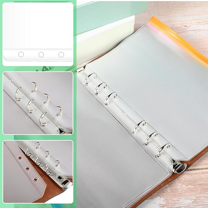 40 Pieces 6 Ring Binder Zipper Pouch, 6 Hole Binder Pockets with Zipper Bulk Binder Folders Plastic Binder Pouch Loose Leaf Bags Waterproof PVC Document Filing Bag(Colorful, B6)
