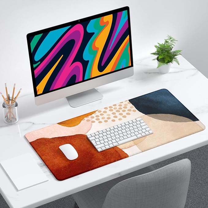 Desk Mat, 32" x 12" XXL Extended Large Gaming Mouse Pad, Desktop Decor Desk Pad, Cute Men Women Office Supplies and Accessories, XL Mouse Mat for Laptop & Keyboard, Modern Abstract Art
