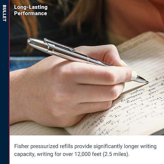 Fisher Space Pen Chrome Bullet Pen, Ballpoint, Brass, Black Ink, Pocket Clip, Gift Box