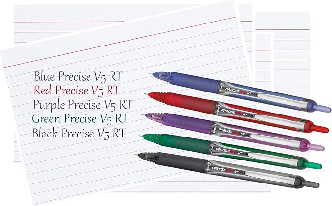 Precise V5 RT Retractable Rolling Ball Pens, Extra Fine Point (.5mm), Blue Ink, 6-pk; Premium Comfort Grip, Bundle with Plastic Reusable Pouch