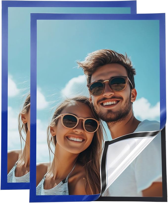 uxcell 2 Pcs Magnetic Sign Holder, 11.7" x 16.5" Self-Adhesive Magnetic Wall Signs Holder Magnetic Picture Frame Document Holder for Home Office Wall Window Displays, Dark Blue